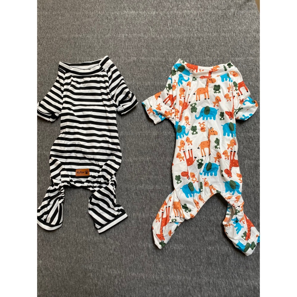 MyPaw Dog Pajamas Set 2pk Recovery Suit Striped and Animal Print Medium 12-18lbs